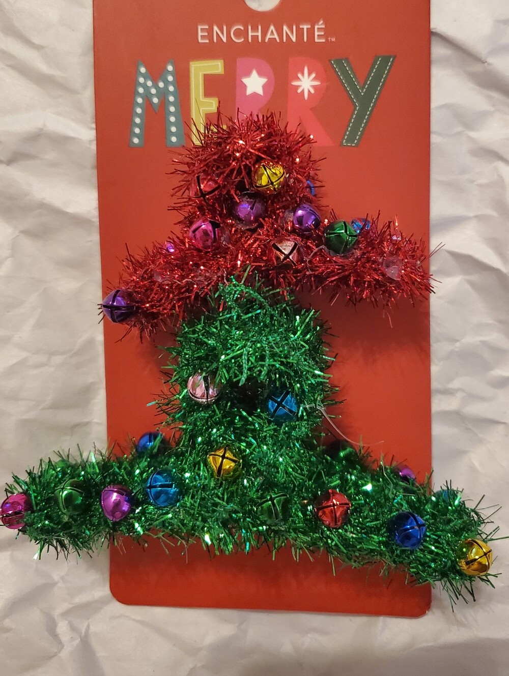 Enchanté Merry Tinsel and Bell Christmas Tree Hair Clip Set